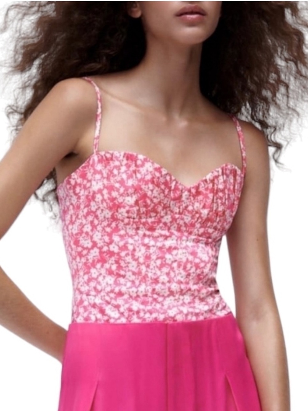 NWT Zara Pink White Floral Corset Bodysuit Size M Vibrant Feminine